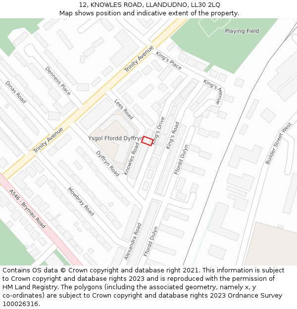 12, KNOWLES ROAD, LLANDUDNO, LL30 2LQ: Location map and indicative extent of plot