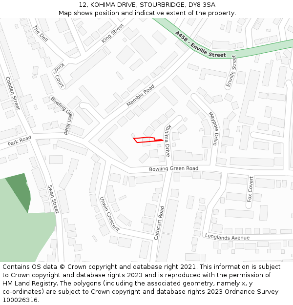 12, KOHIMA DRIVE, STOURBRIDGE, DY8 3SA: Location map and indicative extent of plot