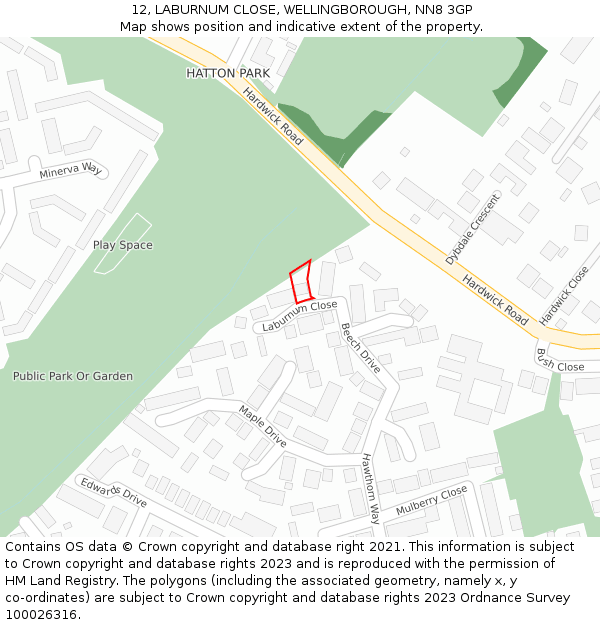 12, LABURNUM CLOSE, WELLINGBOROUGH, NN8 3GP: Location map and indicative extent of plot