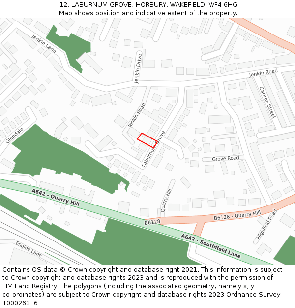 12, LABURNUM GROVE, HORBURY, WAKEFIELD, WF4 6HG: Location map and indicative extent of plot