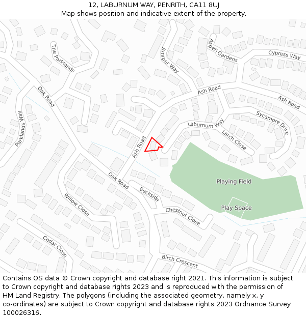 12, LABURNUM WAY, PENRITH, CA11 8UJ: Location map and indicative extent of plot