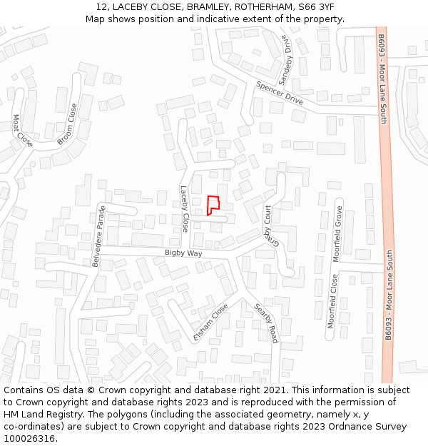 12, LACEBY CLOSE, BRAMLEY, ROTHERHAM, S66 3YF: Location map and indicative extent of plot