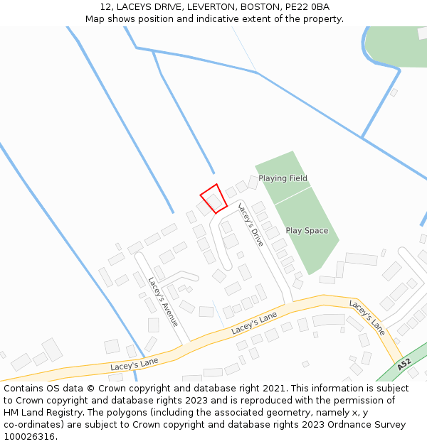 12, LACEYS DRIVE, LEVERTON, BOSTON, PE22 0BA: Location map and indicative extent of plot