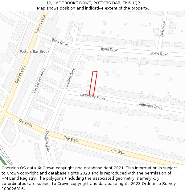 12, LADBROOKE DRIVE, POTTERS BAR, EN6 1QP: Location map and indicative extent of plot