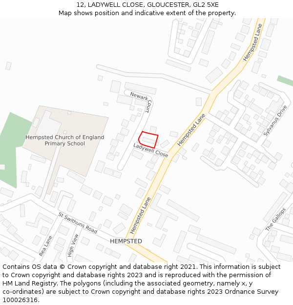 12, LADYWELL CLOSE, GLOUCESTER, GL2 5XE: Location map and indicative extent of plot