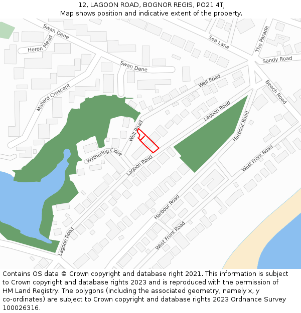 12, LAGOON ROAD, BOGNOR REGIS, PO21 4TJ: Location map and indicative extent of plot