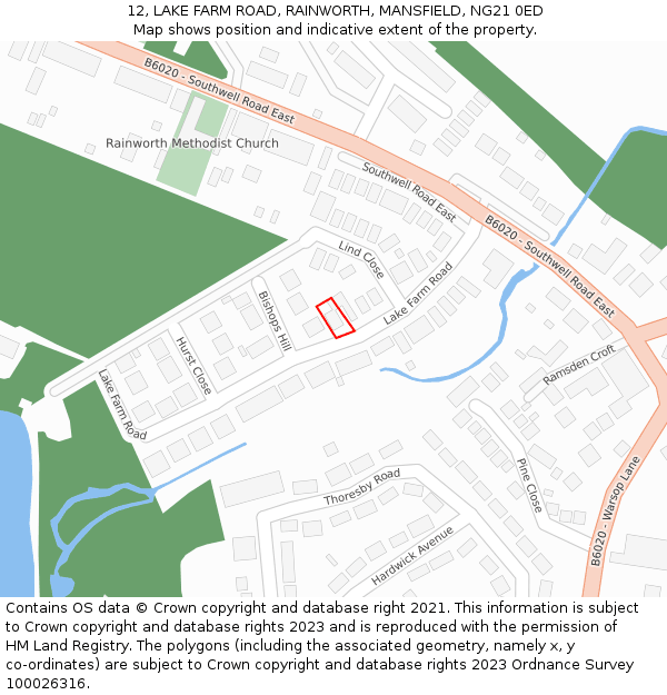 12, LAKE FARM ROAD, RAINWORTH, MANSFIELD, NG21 0ED: Location map and indicative extent of plot