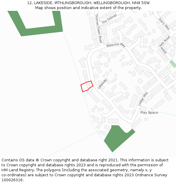 12, LAKESIDE, IRTHLINGBOROUGH, WELLINGBOROUGH, NN9 5SW: Location map and indicative extent of plot