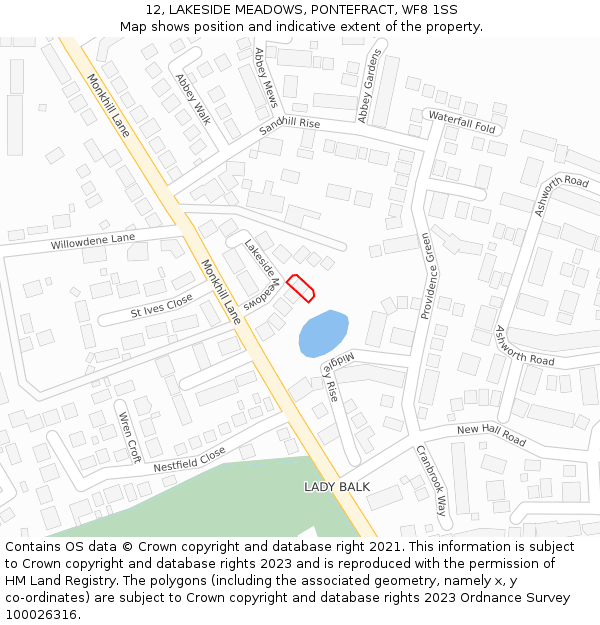 12, LAKESIDE MEADOWS, PONTEFRACT, WF8 1SS: Location map and indicative extent of plot