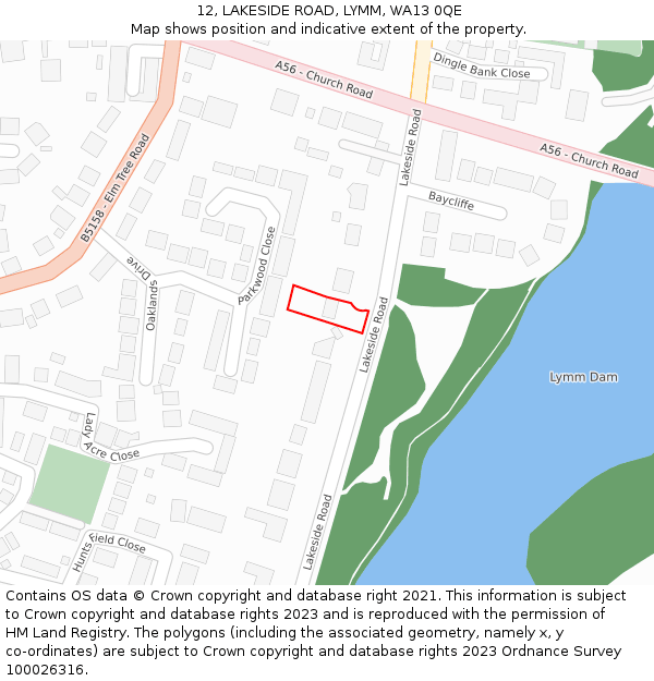 12, LAKESIDE ROAD, LYMM, WA13 0QE: Location map and indicative extent of plot