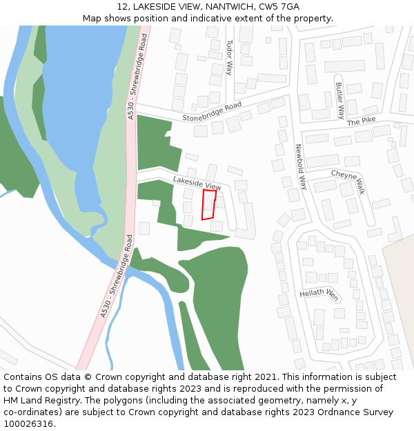 12, LAKESIDE VIEW, NANTWICH, CW5 7GA: Location map and indicative extent of plot