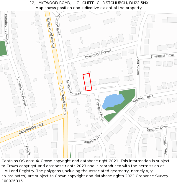 12, LAKEWOOD ROAD, HIGHCLIFFE, CHRISTCHURCH, BH23 5NX: Location map and indicative extent of plot