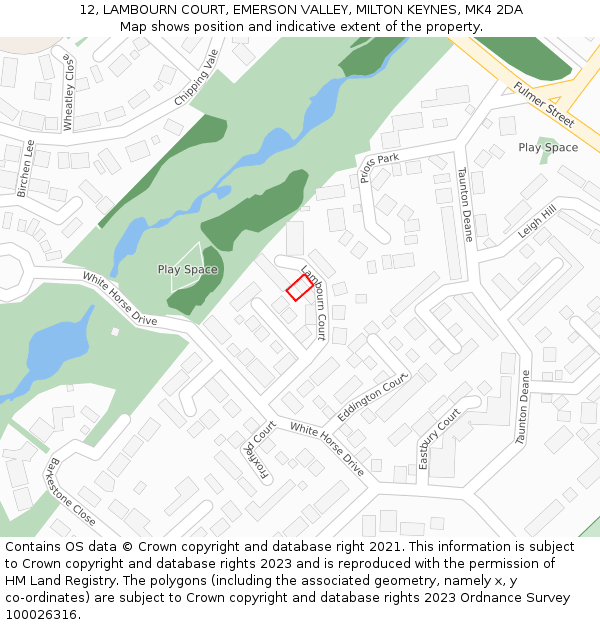 12, LAMBOURN COURT, EMERSON VALLEY, MILTON KEYNES, MK4 2DA: Location map and indicative extent of plot