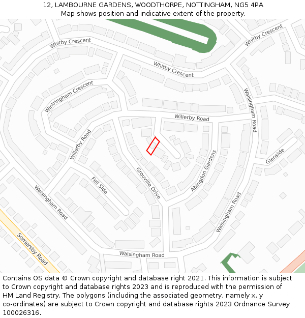 12, LAMBOURNE GARDENS, WOODTHORPE, NOTTINGHAM, NG5 4PA: Location map and indicative extent of plot