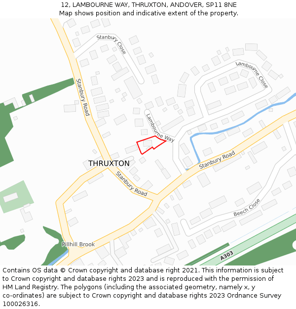 12, LAMBOURNE WAY, THRUXTON, ANDOVER, SP11 8NE: Location map and indicative extent of plot