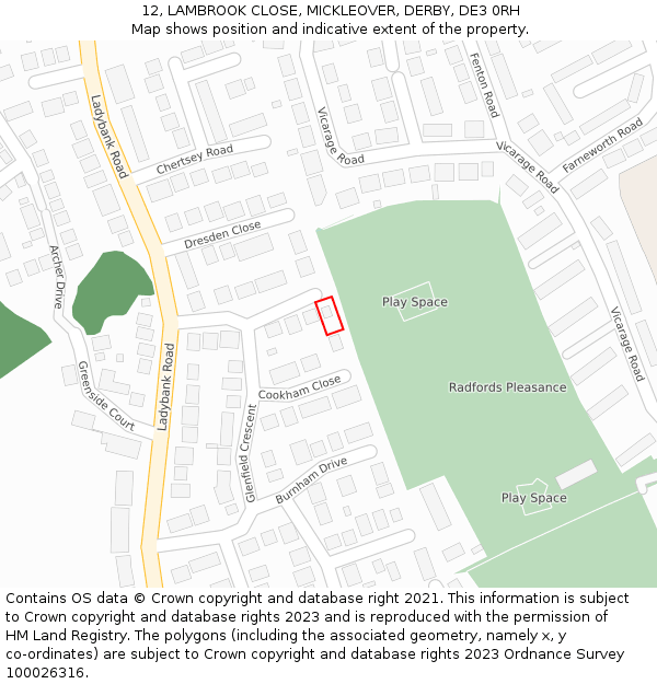12, LAMBROOK CLOSE, MICKLEOVER, DERBY, DE3 0RH: Location map and indicative extent of plot