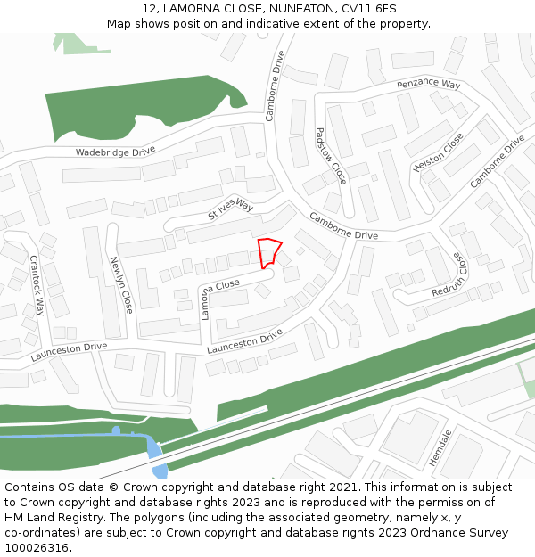 12, LAMORNA CLOSE, NUNEATON, CV11 6FS: Location map and indicative extent of plot