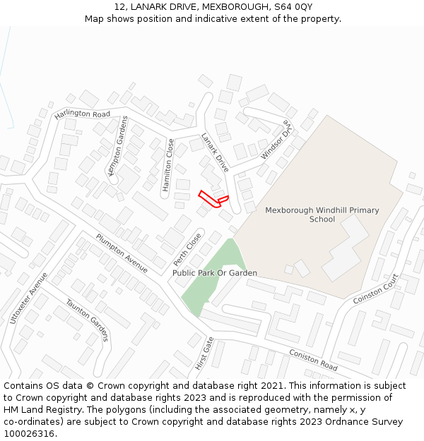 12, LANARK DRIVE, MEXBOROUGH, S64 0QY: Location map and indicative extent of plot