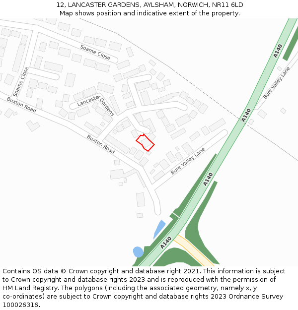 12, LANCASTER GARDENS, AYLSHAM, NORWICH, NR11 6LD: Location map and indicative extent of plot