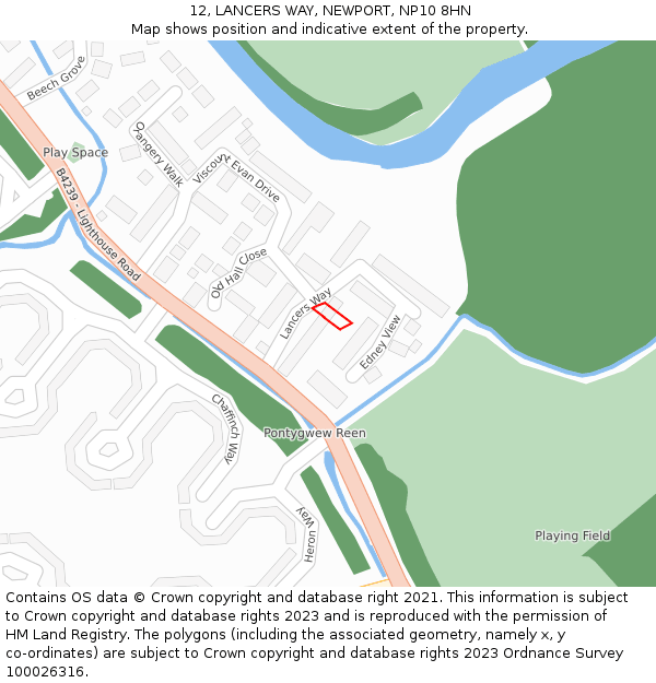 12, LANCERS WAY, NEWPORT, NP10 8HN: Location map and indicative extent of plot