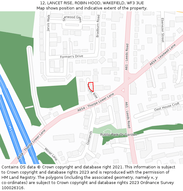 12, LANCET RISE, ROBIN HOOD, WAKEFIELD, WF3 3UE: Location map and indicative extent of plot