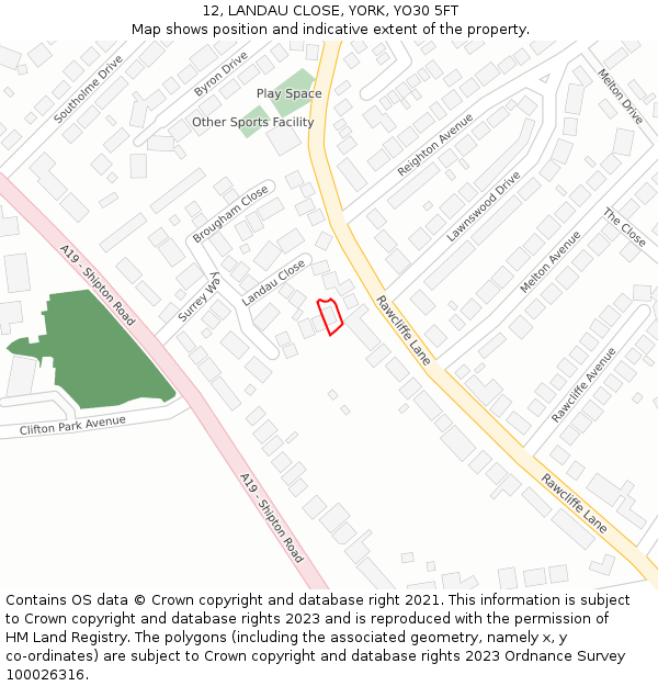 12, LANDAU CLOSE, YORK, YO30 5FT: Location map and indicative extent of plot