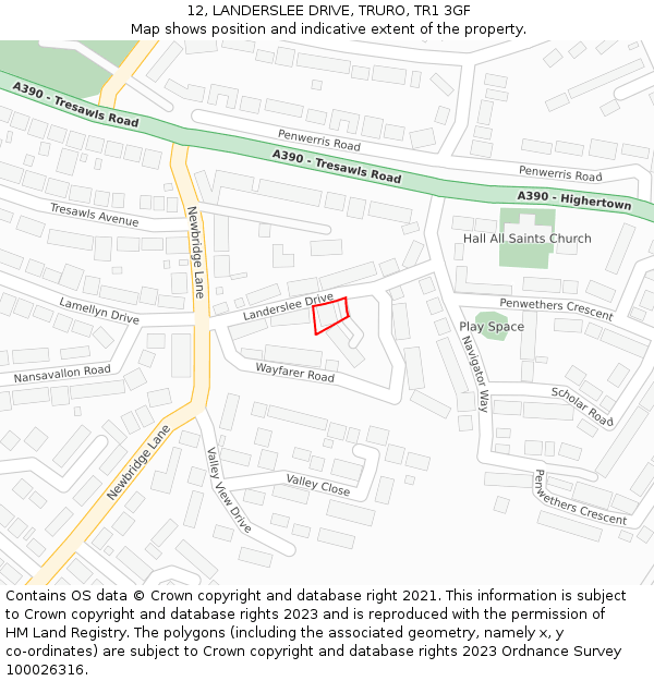 12, LANDERSLEE DRIVE, TRURO, TR1 3GF: Location map and indicative extent of plot