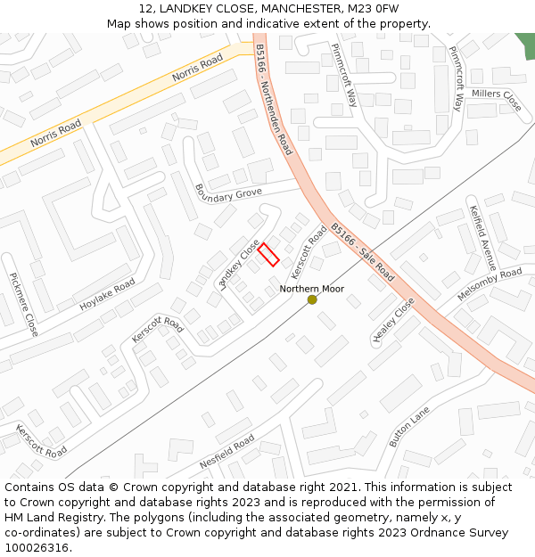 12, LANDKEY CLOSE, MANCHESTER, M23 0FW: Location map and indicative extent of plot