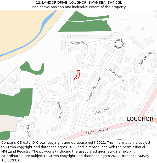 12, LANDOR DRIVE, LOUGHOR, SWANSEA, SA4 6GL: Location map and indicative extent of plot