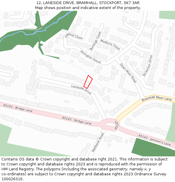 12, LANESIDE DRIVE, BRAMHALL, STOCKPORT, SK7 3AR: Location map and indicative extent of plot