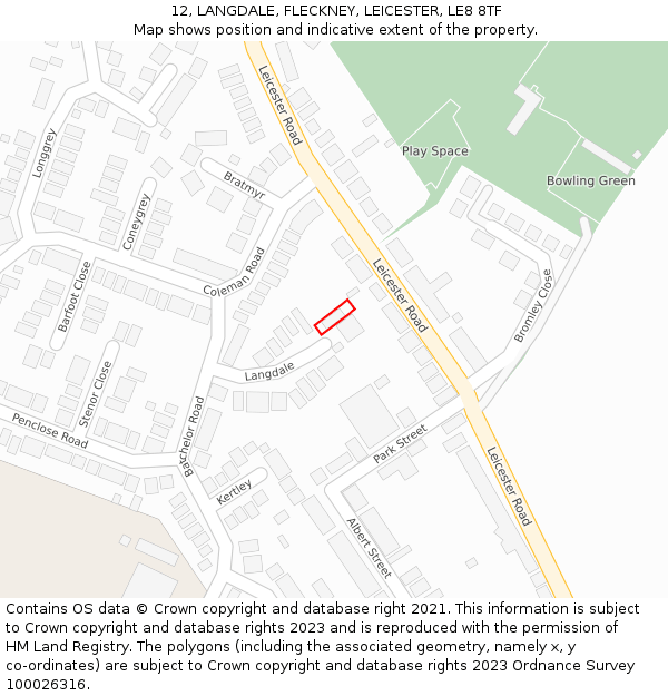 12, LANGDALE, FLECKNEY, LEICESTER, LE8 8TF: Location map and indicative extent of plot