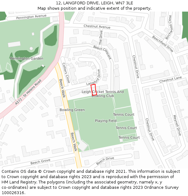 12, LANGFORD DRIVE, LEIGH, WN7 3LE: Location map and indicative extent of plot