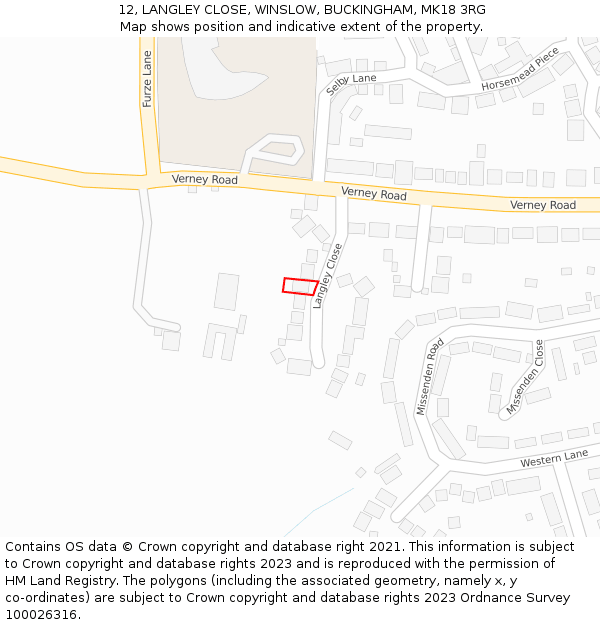 12, LANGLEY CLOSE, WINSLOW, BUCKINGHAM, MK18 3RG: Location map and indicative extent of plot