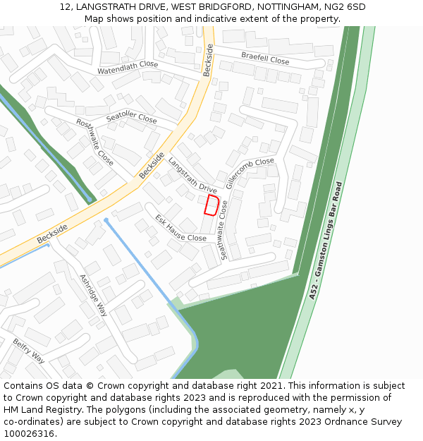 12, LANGSTRATH DRIVE, WEST BRIDGFORD, NOTTINGHAM, NG2 6SD: Location map and indicative extent of plot