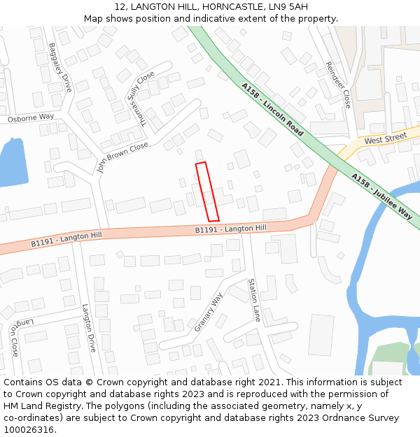 12, LANGTON HILL, HORNCASTLE, LN9 5AH: Location map and indicative extent of plot