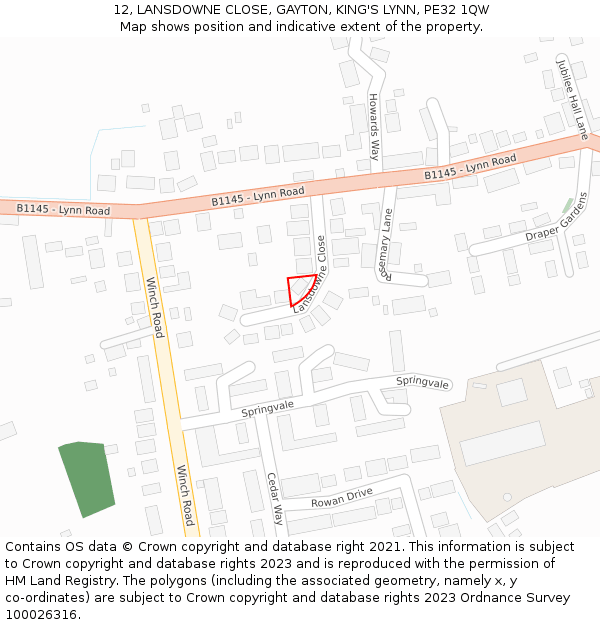 12, LANSDOWNE CLOSE, GAYTON, KING'S LYNN, PE32 1QW: Location map and indicative extent of plot