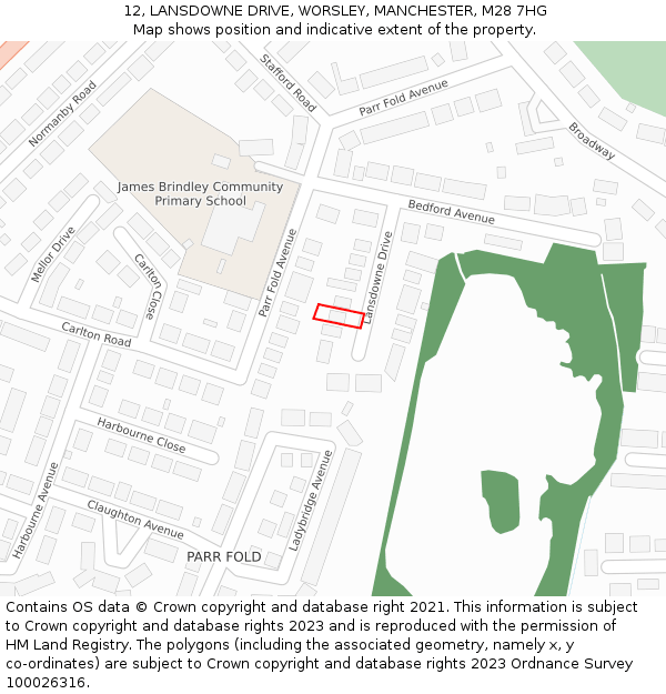 12, LANSDOWNE DRIVE, WORSLEY, MANCHESTER, M28 7HG: Location map and indicative extent of plot