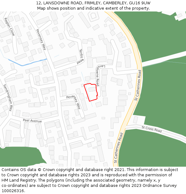 12, LANSDOWNE ROAD, FRIMLEY, CAMBERLEY, GU16 9UW: Location map and indicative extent of plot