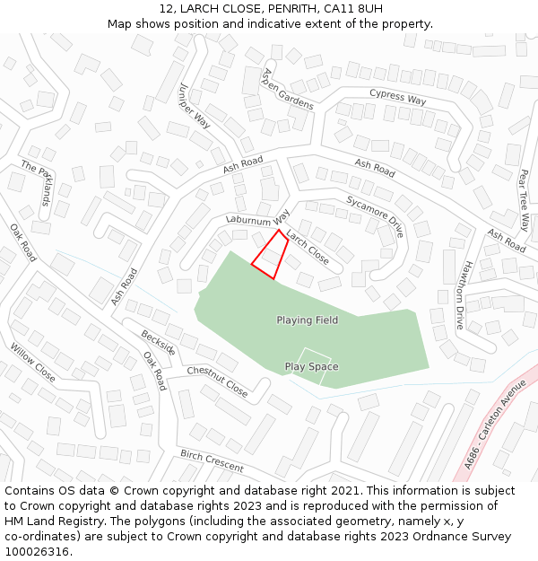 12, LARCH CLOSE, PENRITH, CA11 8UH: Location map and indicative extent of plot