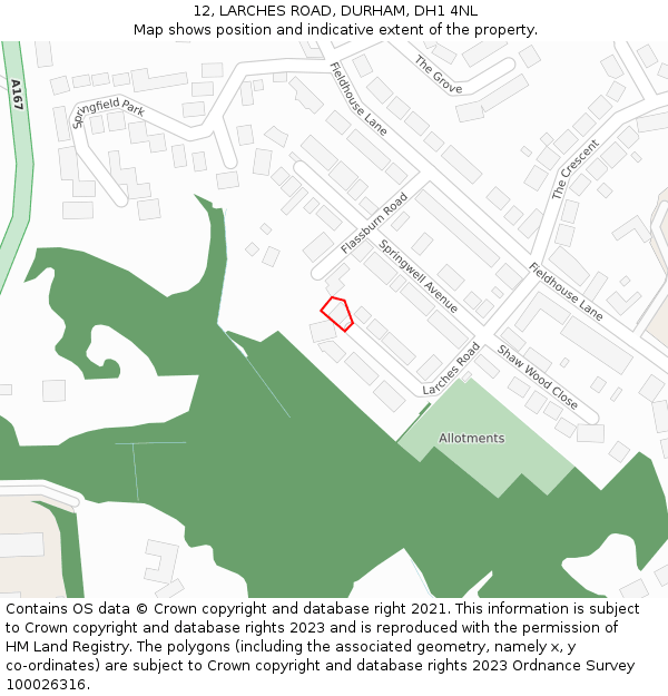 12, LARCHES ROAD, DURHAM, DH1 4NL: Location map and indicative extent of plot