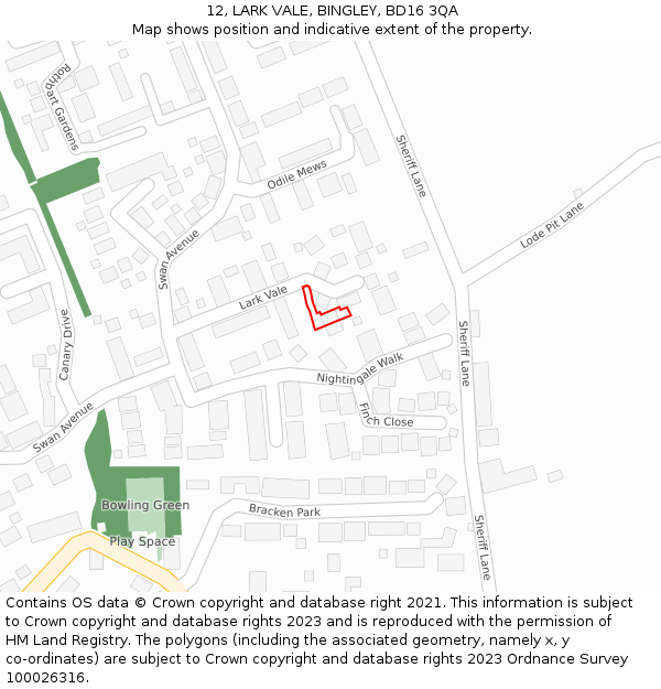 12, LARK VALE, BINGLEY, BD16 3QA: Location map and indicative extent of plot