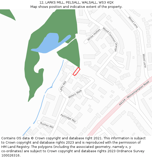 12, LARKS MILL, PELSALL, WALSALL, WS3 4QX: Location map and indicative extent of plot