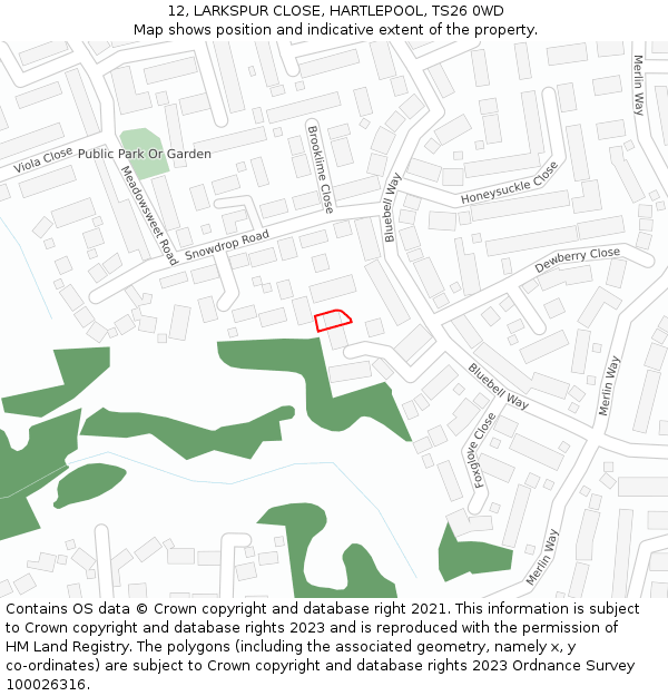 12, LARKSPUR CLOSE, HARTLEPOOL, TS26 0WD: Location map and indicative extent of plot