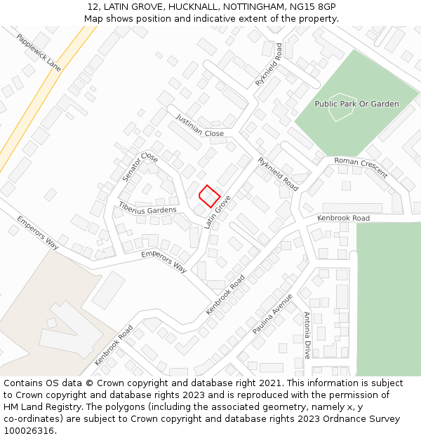 12, LATIN GROVE, HUCKNALL, NOTTINGHAM, NG15 8GP: Location map and indicative extent of plot