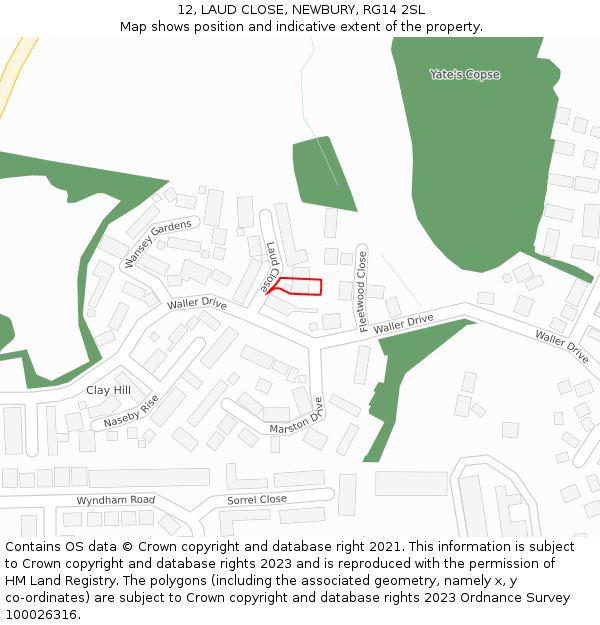 12, LAUD CLOSE, NEWBURY, RG14 2SL: Location map and indicative extent of plot