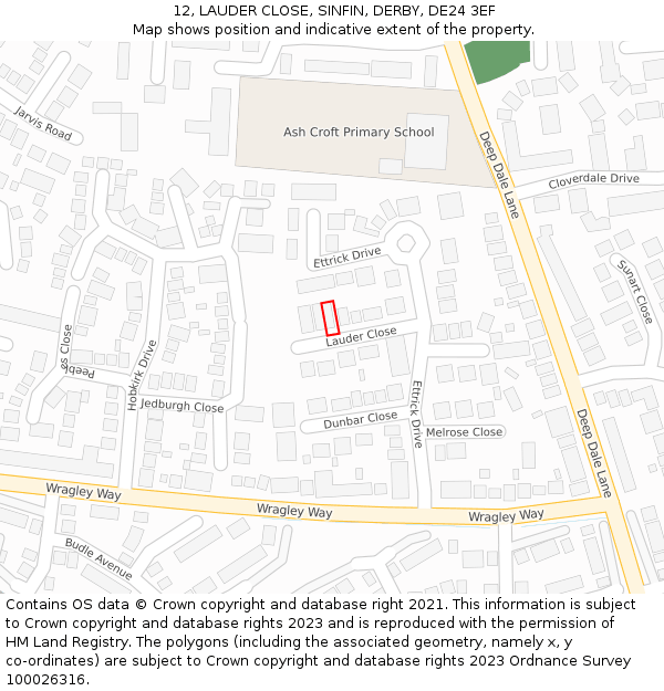12, LAUDER CLOSE, SINFIN, DERBY, DE24 3EF: Location map and indicative extent of plot