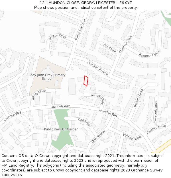 12, LAUNDON CLOSE, GROBY, LEICESTER, LE6 0YZ: Location map and indicative extent of plot