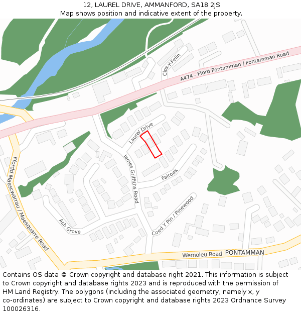 12, LAUREL DRIVE, AMMANFORD, SA18 2JS: Location map and indicative extent of plot