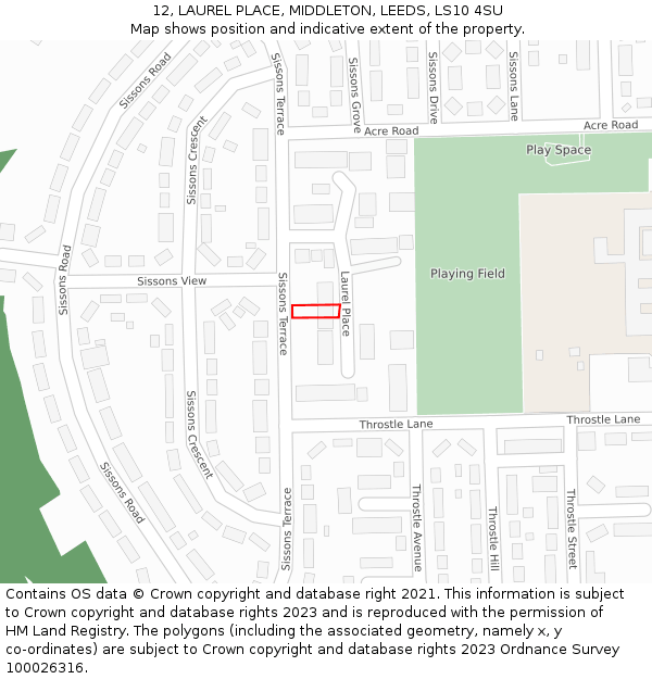 12, LAUREL PLACE, MIDDLETON, LEEDS, LS10 4SU: Location map and indicative extent of plot