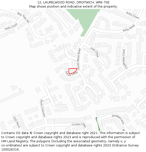 12, LAURELWOOD ROAD, DROITWICH, WR9 7SE: Location map and indicative extent of plot